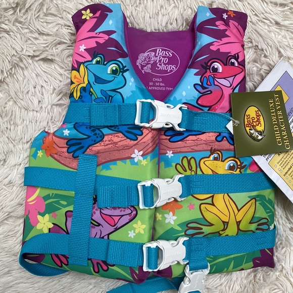 🎉3X HP🎉 Bass Pro Shops Child Deluxe Character Vest 💗 Aqua Purple & Green - Picture 2 of 11